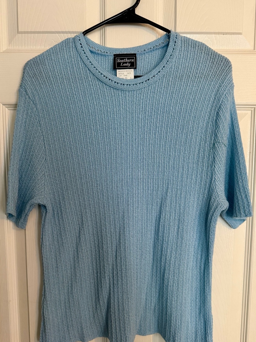 Southern Lady Light Blue Short Sleeve Ribbed Knit Top